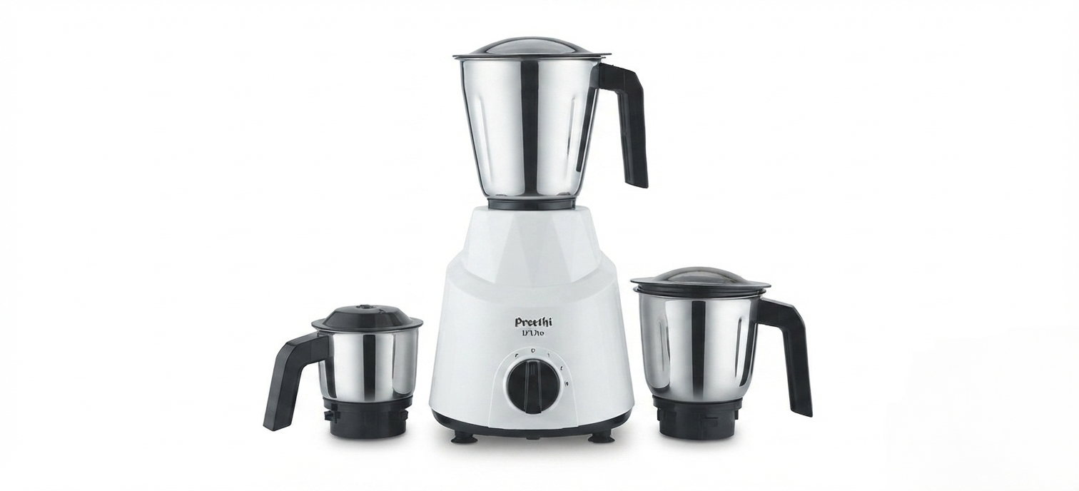 Preethi D'Lite Heavy Duty Mixer Grinder , 750W Powerful Motor, 3 Stainless Steel Jars (1.25L, 0.75L, 0.4L) with 50% Faster Grinding- Model MG285
