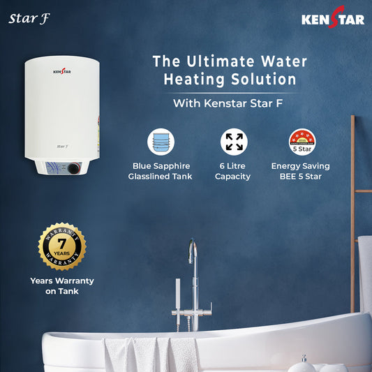 Kenstar Star F 6L: IPX4 8-Bar High-Rise Ready Water Heater with Blue Sapphire Glassline Tank & Metal Body-KEN3775431