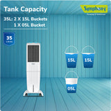 SYMPHONY DIET 35T Personal Tower Air Cooler | Slim & Tall Design | 35-Litre Tank Capacity | 165W Power Consumption | Suitable for Rooms up to 15 m² | Auto Louver Movement | Powerful Blower | Cellulose Cooling Media | Cool Flow Dispenser