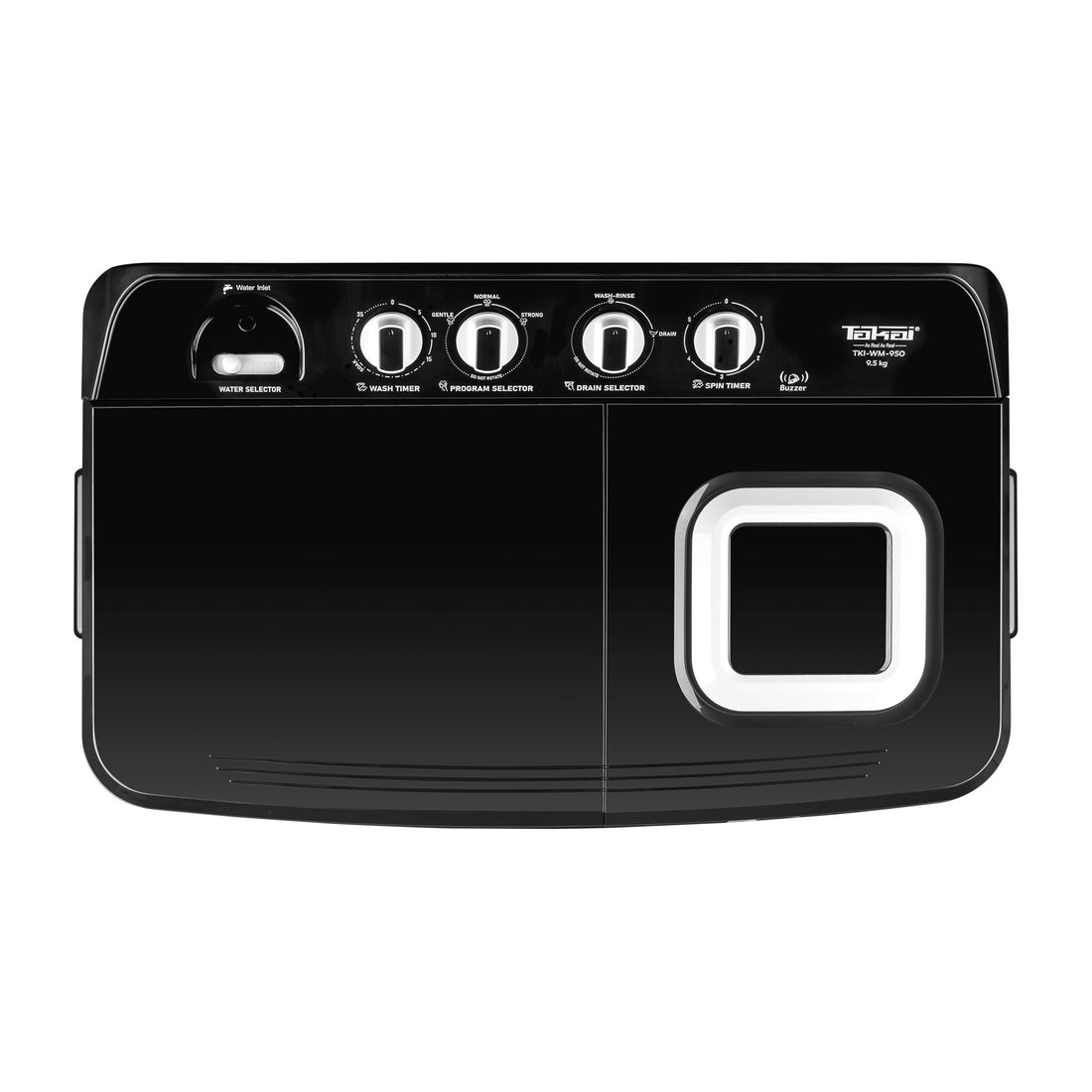 Takai 9.5 Kg Semi-Automatic Washing Machine | Full Fibre Top, Magic Filter, Collar Scrubber | Powerful 135W Motor, Single Inlet-TKI-WM-950