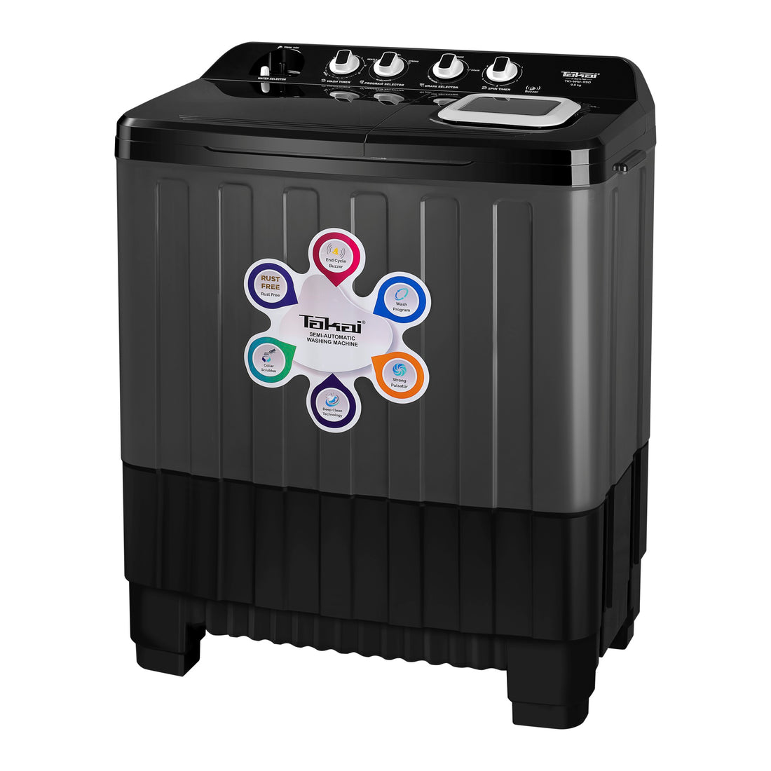 Takai 9.5 Kg Semi-Automatic Washing Machine | Full Fibre Top, Magic Filter, Collar Scrubber | Powerful 135W Motor, Single Inlet-TKI-WM-950