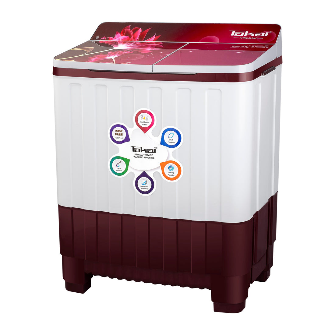Takai 9 Kg Semi-Automatic Washing Machine | Full Glass Top, Dual Waterfall, Punch Pulsator, Collar Scrubber | 135W Motor, No Vibration- (TKI-WM-910G)