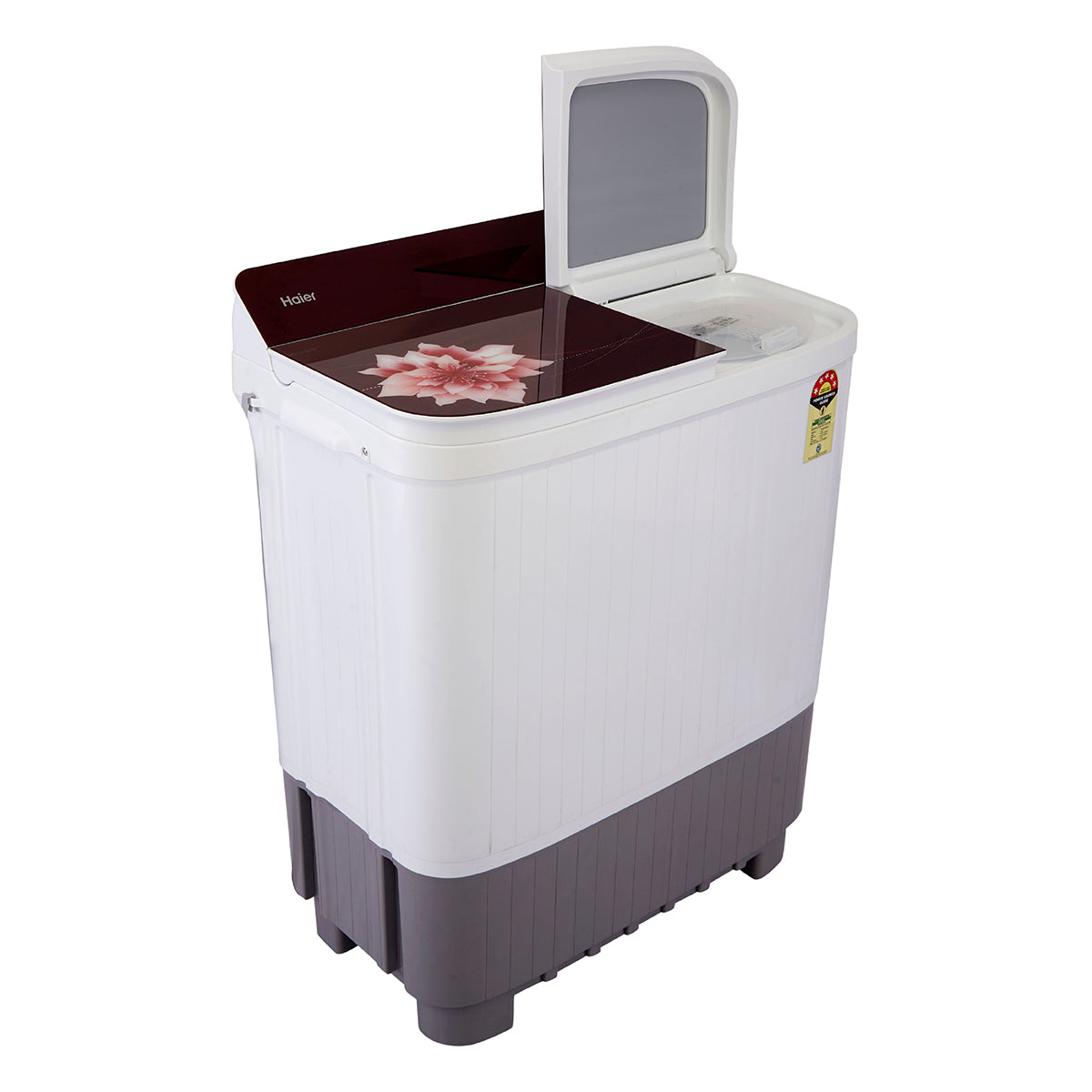 Haier 7.5 kg 5-Star Semi-Automatic Top Load Washing Machine | Anti-Bacterial Vortex Pulsator | Softfall Toughened Glass Lid | 4D Magic Filter | 1300 RPM High Speed Spin Dry (HTW75-178BBK, White)