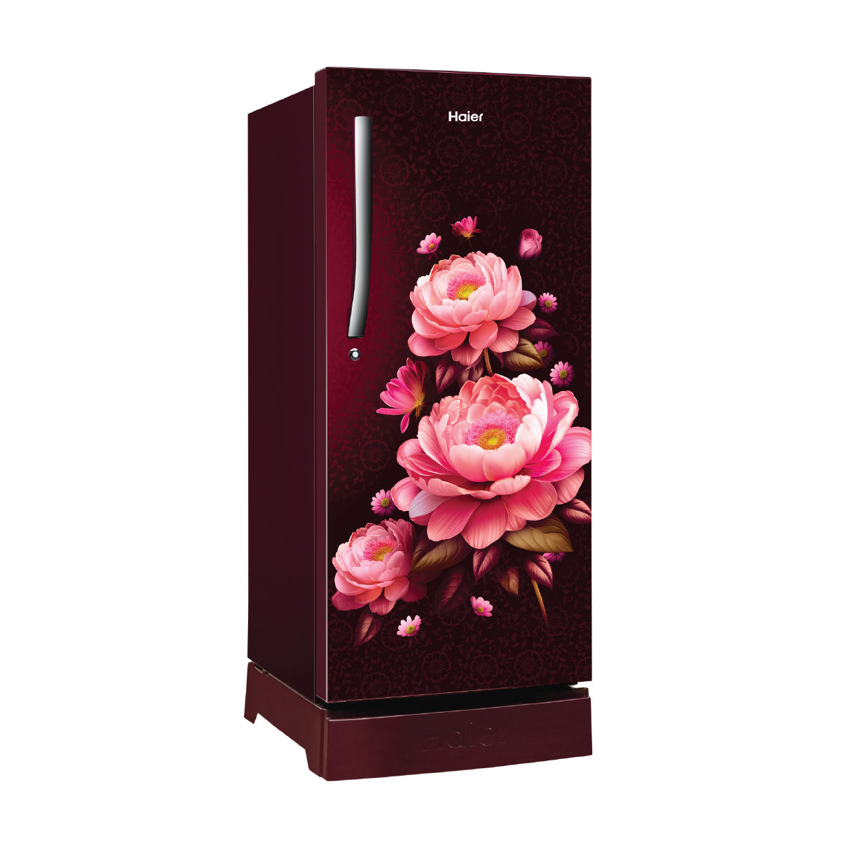 Haier 190L 5-Star Inverter Direct Cool Single Door Refrigerator with Flower Finish, Toughened Glass Shelves, and External Handle-(Red Blossom, HRD-2105PRBA-P)