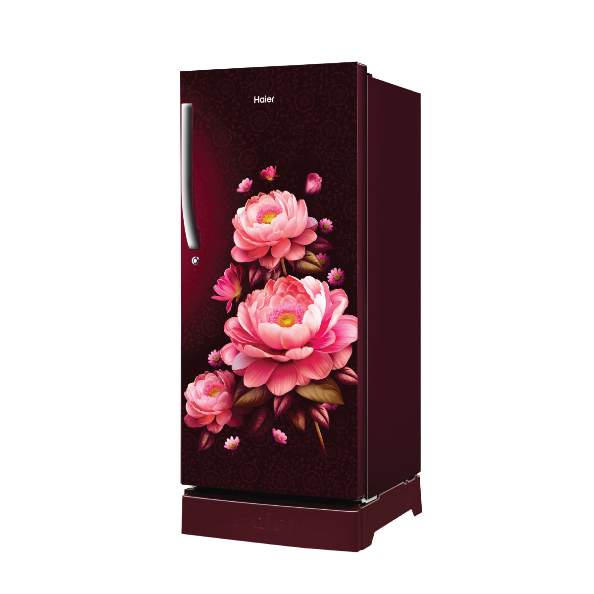 Haier 190L 5-Star Inverter Direct Cool Single Door Refrigerator with Flower Finish, Toughened Glass Shelves, and External Handle-(Red Blossom, HRD-2105PRBA-P)