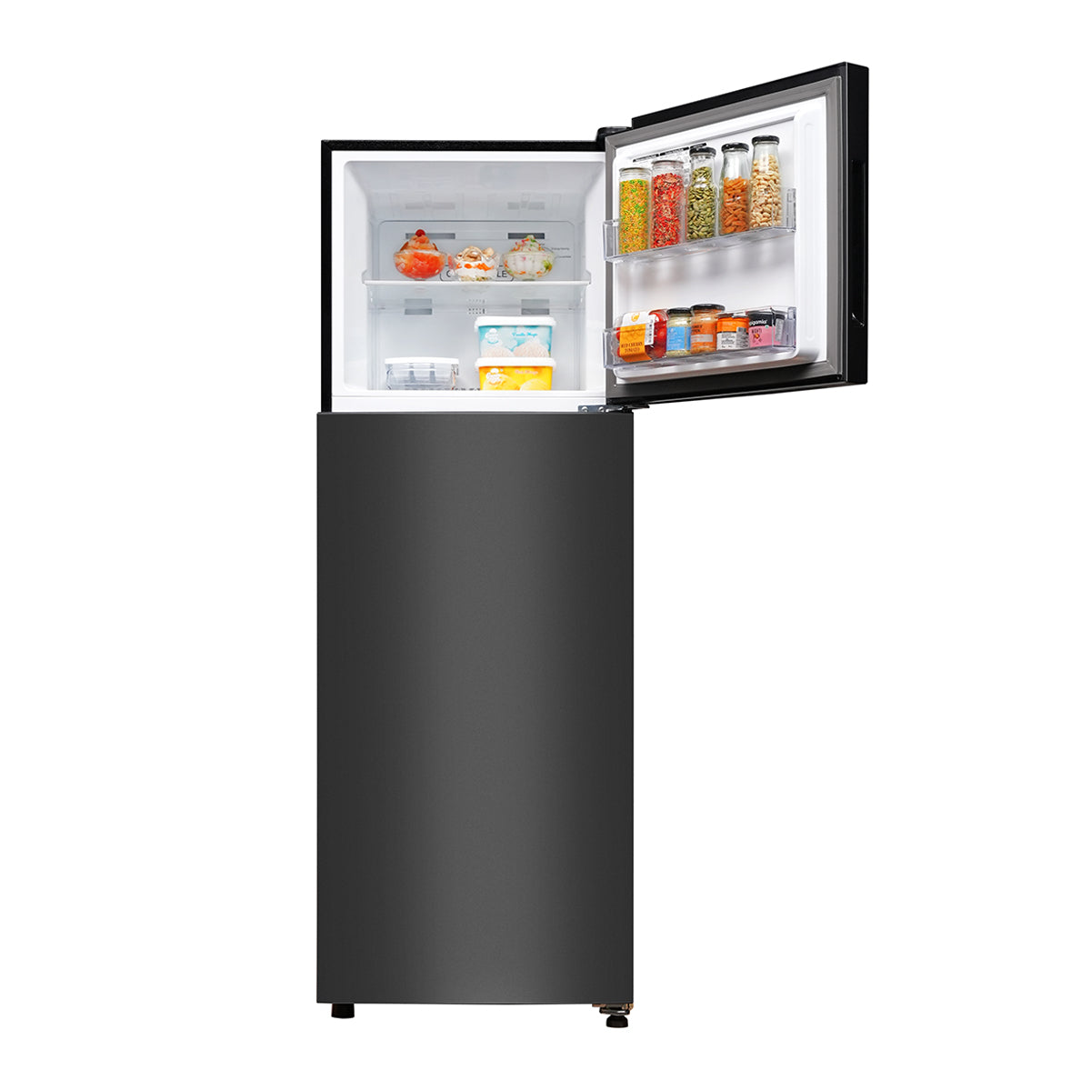 Haier 240L 1 Star Frost Free Double Door Refrigerator (GE Black, Inverter Compressor, Toughened Glass Shelves). HRF-2901EGBA-P
