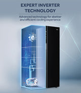 Haier 540 Litre Side By Side Refrigerator | 3 Star | Frost Free Cooling Technology with Inverter Compressor | Fusion Steel Door Finish with Recess Handle | Toughened Glass Shelves for Durability | Twist Ice Maker | Eco-Friendly R600a Refrigerant-HRS-615FS