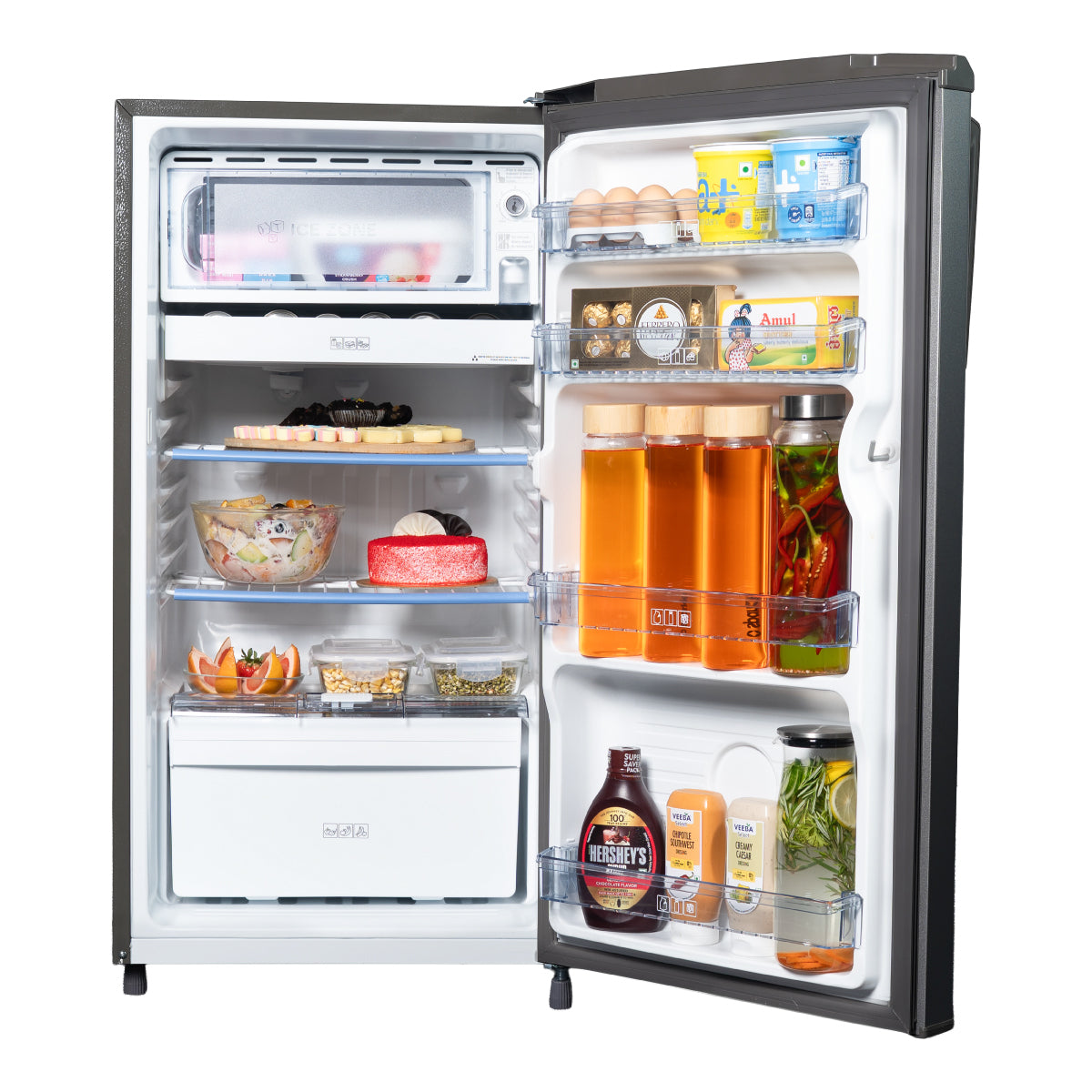 Haier 165L 1-Star Direct Cool Single Door Refrigerator with External Handle, Wired Shelves, and LED Interior Light-(Moon Silver, HRD-1851SMSA-P)