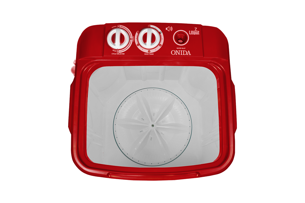 Onida Liliput 7kg Semi-Automatic Top Load Washer | Ideal for Large Families | Storm Pulsator Wash & HydroLogic Pulsator | Shock & Rust Proof Body | Red & White -W70W