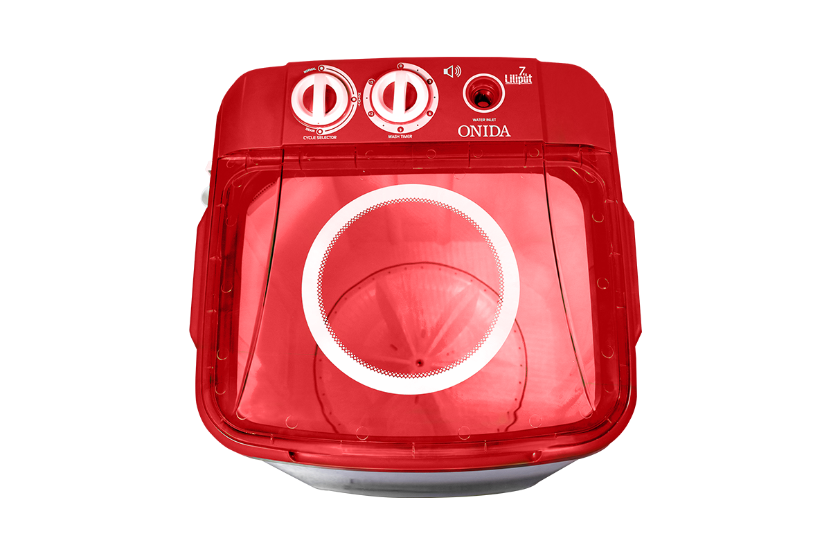 Onida Liliput 7kg Semi-Automatic Top Load Washer | Ideal for Large Families | Storm Pulsator Wash & HydroLogic Pulsator | Shock & Rust Proof Body | Red & White -W70W