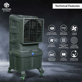 Novamax Proto 75L Desert Air Cooler with Honeycomb Cooling, 5000 CFM Powerful Air Delivery, 90ft Air Throw, High-Speed Fan, Auto Water Refill, Inverter Compatible & Shockproof Body (Grey)