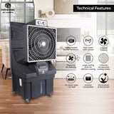 Novamax Gloster 125L Desert Air Cooler | High-Efficiency Honeycomb Cooling & 4-Way Air Deflection | 6000 CFM Powerful Air Delivery, 125ft Air Throw | 1500 sq. ft. Coverage | Inverter Compatible | Grey (Large)