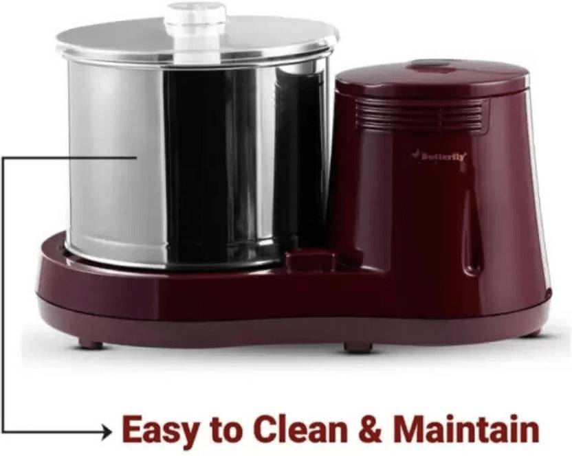 Butterfly Flora 2 Roller Stones Wet Grinder (2 Litre, 150 Watts) – High-Performance Stainless Steel Drum, Sleek Compact Design for Modern Kitchens, 5 Years Warranty, Perfect for Idli/Dosa Batter & Spices