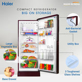 Haier 190L 3 Star Direct Cool Refrigerator with Toughened Glass Shelves, Storage Base Stand, Red Hilton (HRD-2103PRHA-P)