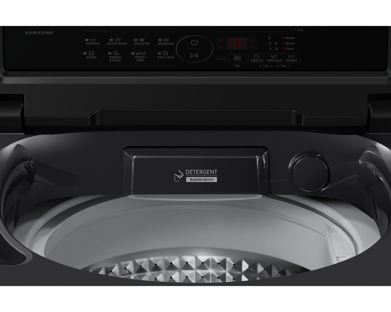 Samsung 8.0 kg 5 Star Top Load Washing Machine | Eco Bubble | Digital Inverter Motor (DIT) | PP Dual Storm Pulsator | 2nd Diamond Drum | Soft Close Tempered Glass Lid | Red LED Display | 700 rpm- (WA40F08D1C, Deep Charcoal)