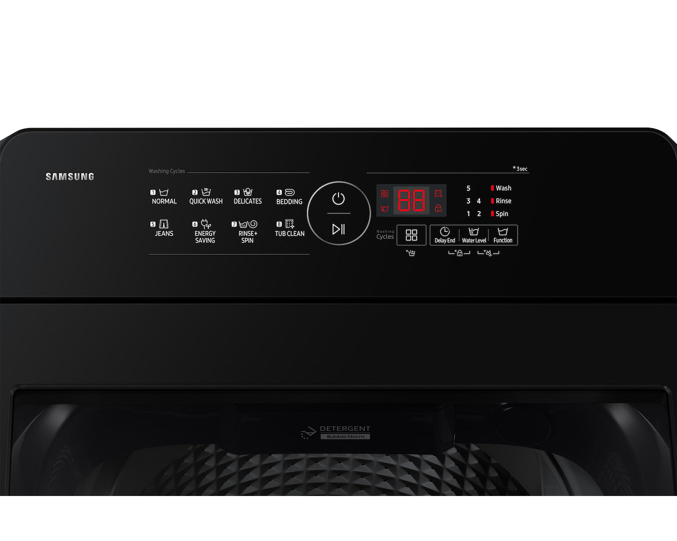 Samsung 8.0 kg 5 Star Top Load Washing Machine | Eco Bubble | Digital Inverter Motor (DIT) | PP Dual Storm Pulsator | 2nd Diamond Drum | Soft Close Tempered Glass Lid | Red LED Display | 700 rpm- (WA40F08D1C, Deep Charcoal)