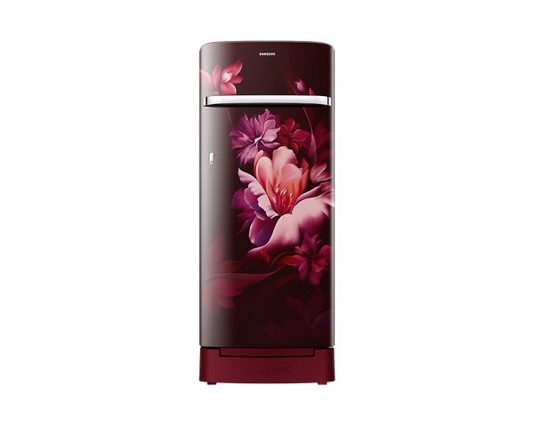Samsung 215 L, 4 Star, Digital Inverter, Base Stand Drawer, Direct-Cool Single Door Refrigerator - RR23D2H34RZ/HL (Midnight Blossom Red)