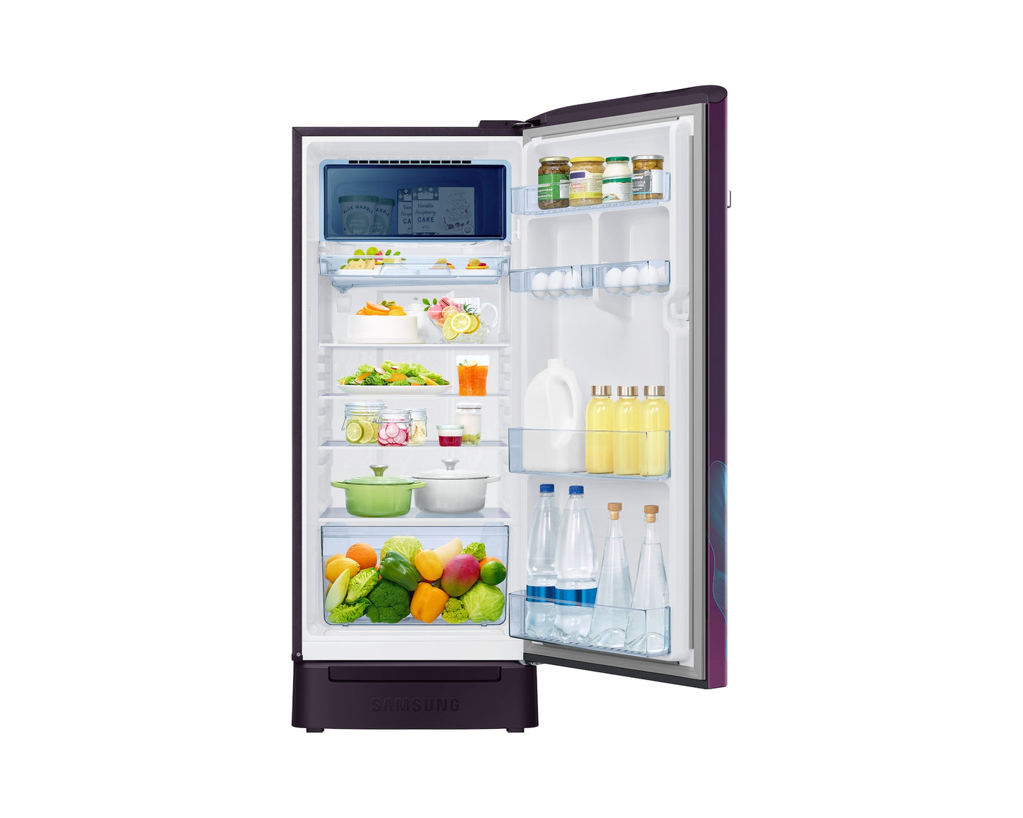 Samsung 215L 5-Star Direct Cool Single Door Refrigerator – Digital Inverter Compressor, Base Stand Drawer, Toughened Glass Shelves, Fresh Room, LED Light, Big Guards, Lock & Key-(RR23H2H359R/HL, Paradise Bloom Purple)