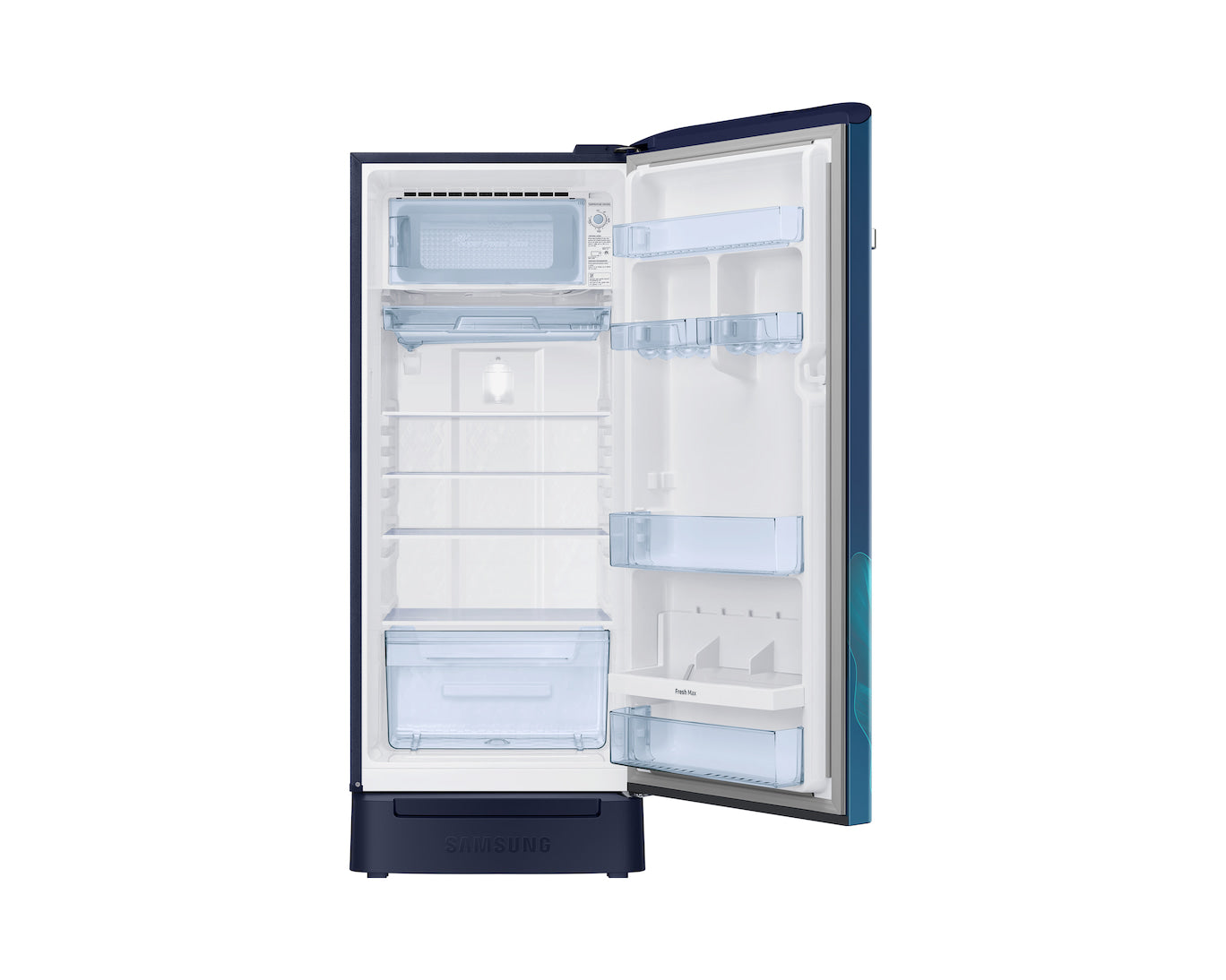 Samsung 215L 5-Star Direct Cool Single Door Refrigerator – Digital Inverter Compressor, Base Stand Drawer, Toughened Glass Shelves, Fresh Room, LED Light, Big Guards, Lock & Key-(RR23H2H359U/HL, Paradise Bloom Blue)