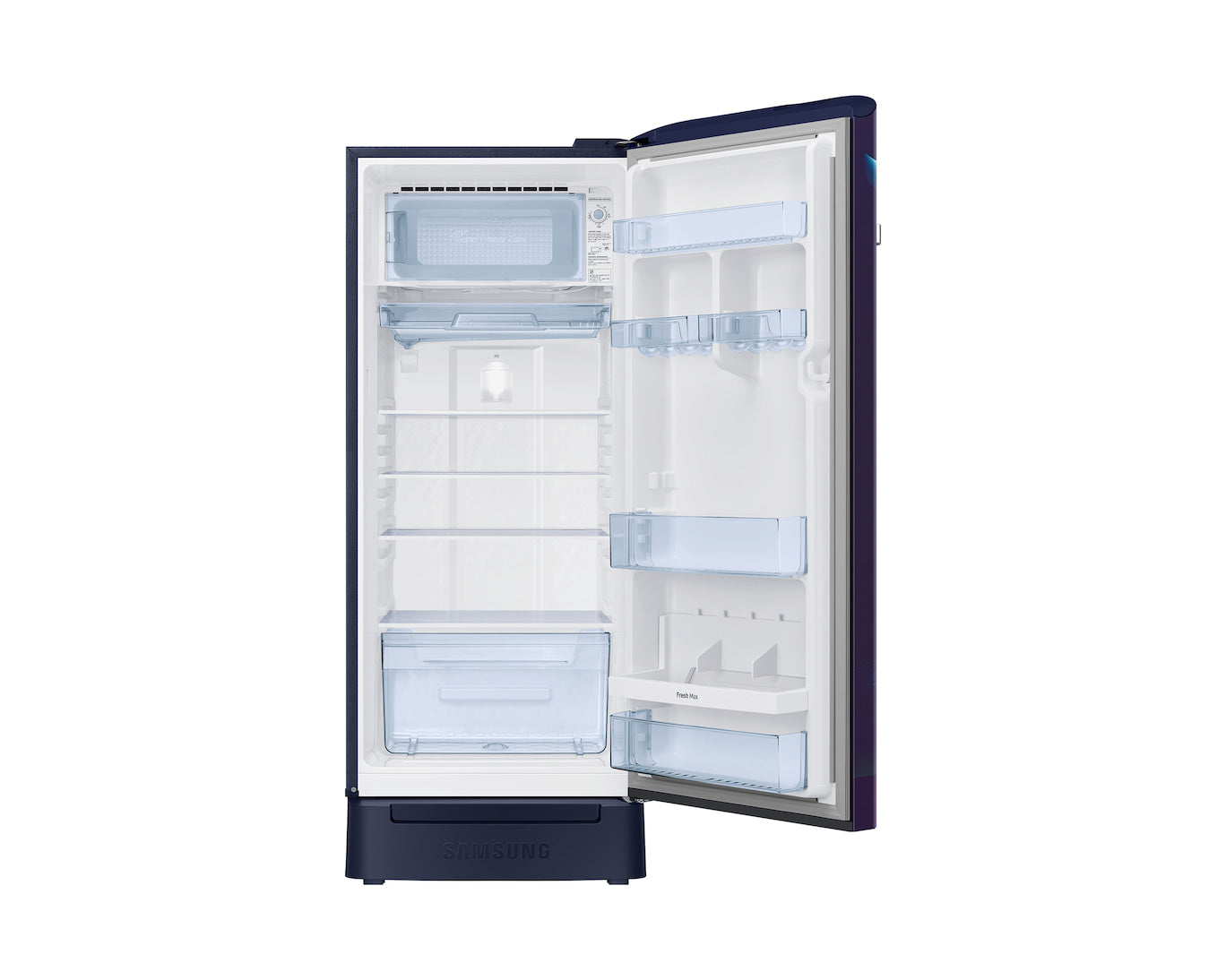 Samsung 215L 5-Star Direct Cool Single Door Refrigerator – Digital Inverter Compressor, Base Stand Drawer, Toughened Glass Shelves, Fresh Room, LED Light, Big Guards, Lock & Key-(RR23H2H35UZ/HL, Midnight Blossom Blue)