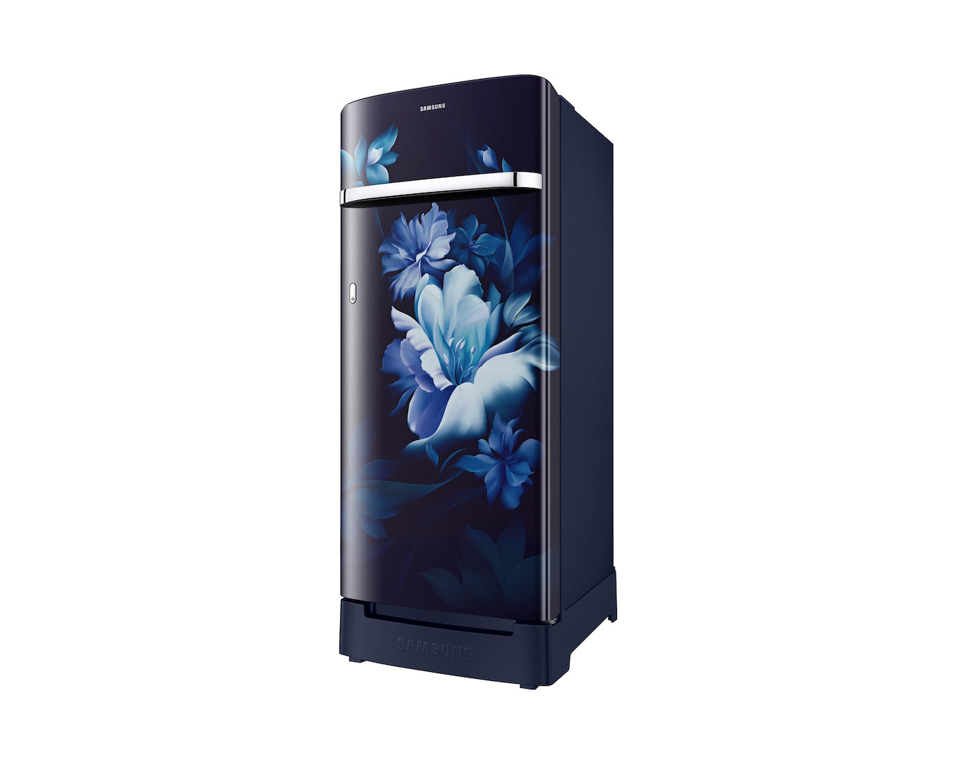 Samsung 215L 5-Star Direct Cool Single Door Refrigerator – Digital Inverter Compressor, Base Stand Drawer, Toughened Glass Shelves, Fresh Room, LED Light, Big Guards, Lock & Key-(RR23H2H35UZ/HL, Midnight Blossom Blue)