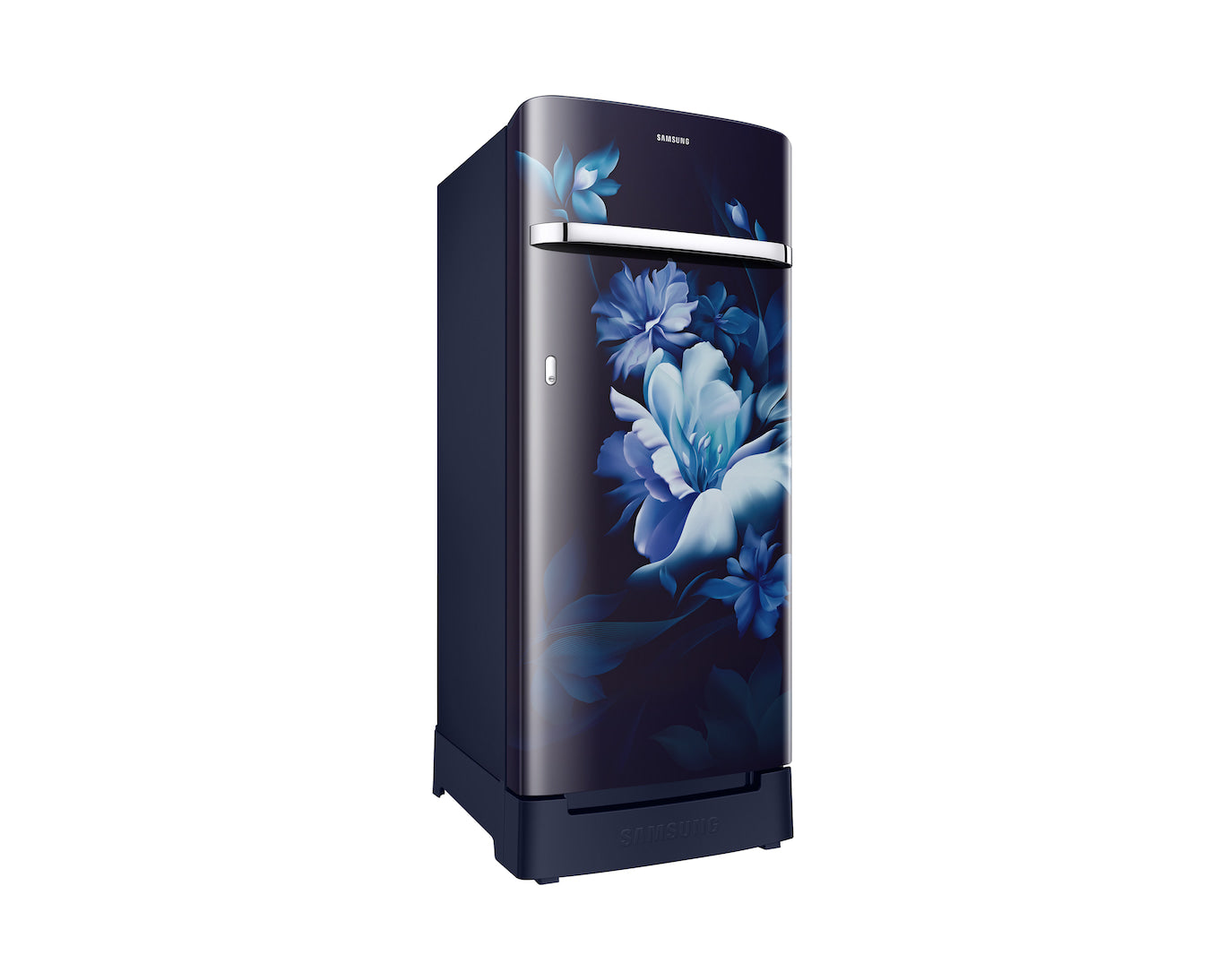 Samsung 215L 5-Star Direct Cool Single Door Refrigerator – Digital Inverter Compressor, Base Stand Drawer, Toughened Glass Shelves, Fresh Room, LED Light, Big Guards, Lock & Key-(RR23H2H35UZ/HL, Midnight Blossom Blue)