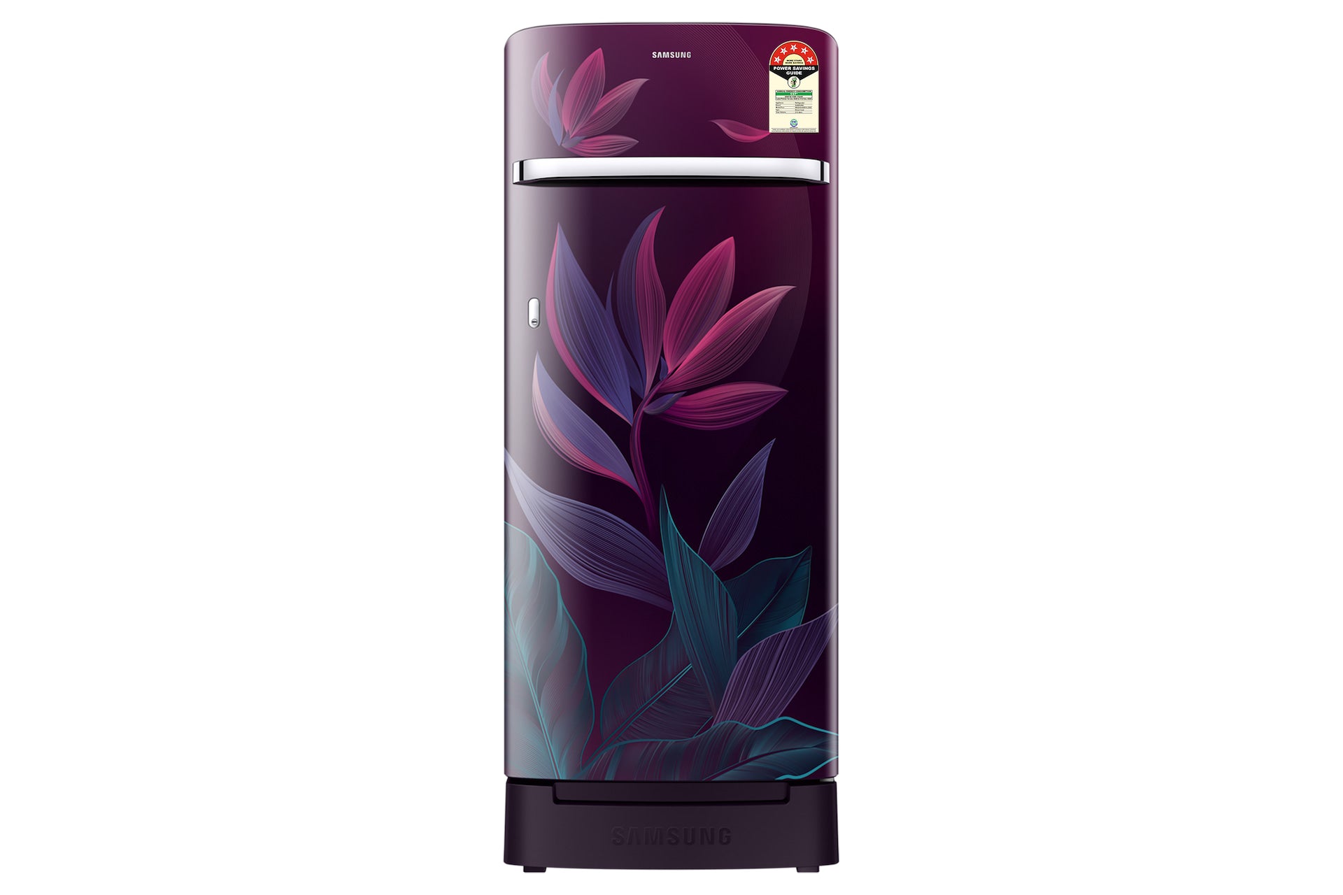 Samsung 215L 5-Star Direct Cool Single Door Refrigerator – Digital Inverter Compressor, Base Stand Drawer, Toughened Glass Shelves, Fresh Room, LED Light, Big Guards, Lock & Key-(RR23H2H359R/HL, Paradise Bloom Purple)