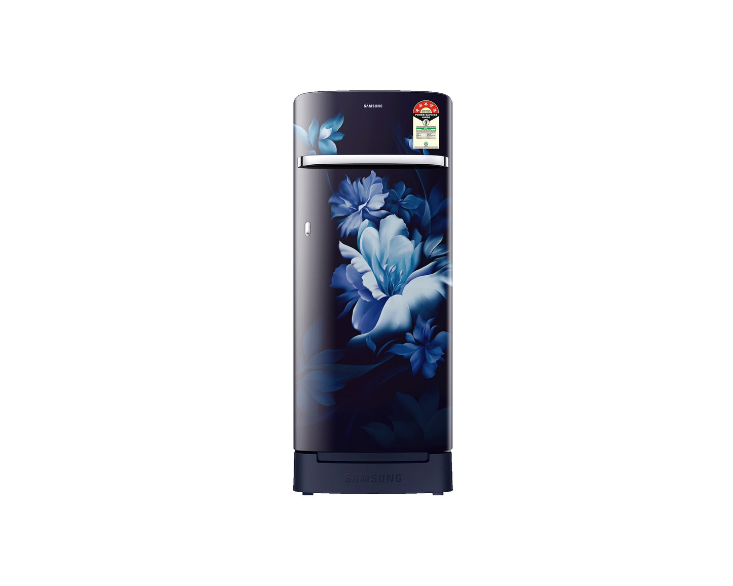 Samsung 215L 5-Star Direct Cool Single Door Refrigerator – Digital Inverter Compressor, Base Stand Drawer, Toughened Glass Shelves, Fresh Room, LED Light, Big Guards, Lock & Key-(RR23H2H35UZ/HL, Midnight Blossom Blue)