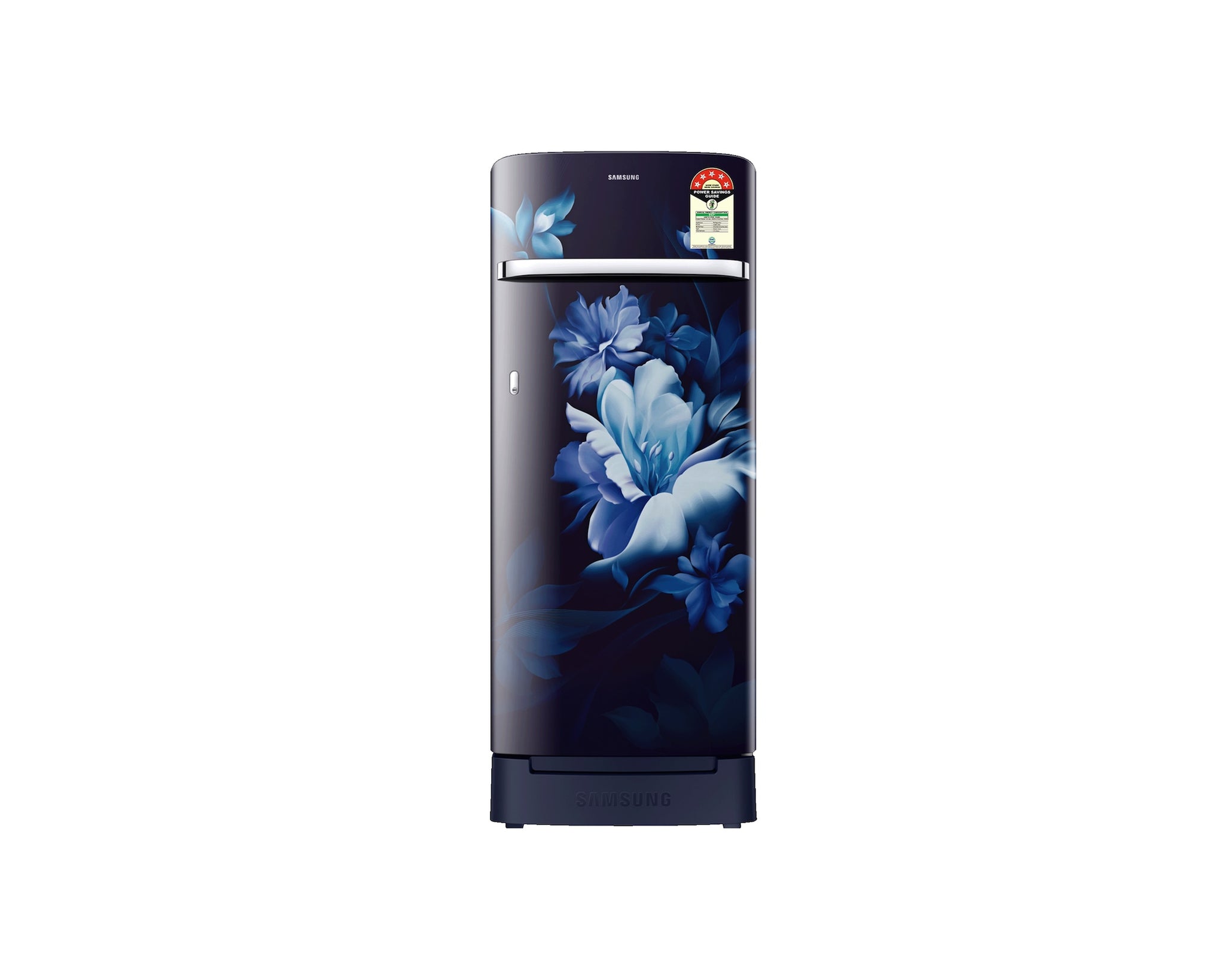 Samsung 215L 5-Star Direct Cool Single Door Refrigerator – Digital Inverter Compressor, Base Stand Drawer, Toughened Glass Shelves, Fresh Room, LED Light, Big Guards, Lock & Key-(RR23H2H35UZ/HL, Midnight Blossom Blue)