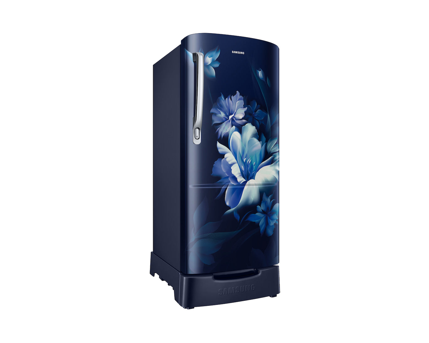 Samsung 183L 3-Star Direct Cool Single Door Refrigerator | Digital Inverter Compressor | Base Stand Drawer | Toughened Glass Shelves | LED Light | Large Vegetable Box | Elegant Bar Handle Design-(RR20H2823UZ/NL, Midnight Blossom Blue)