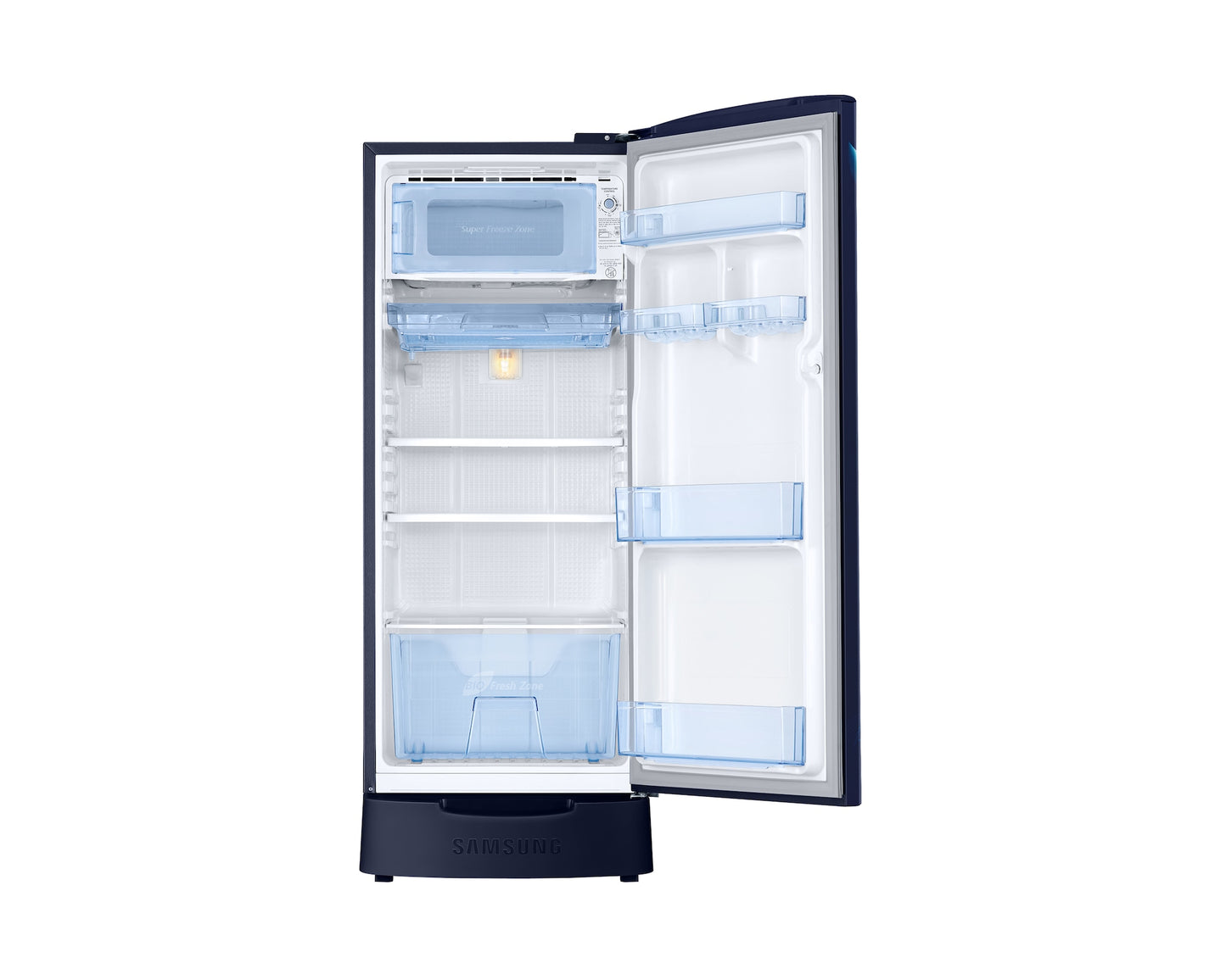 Samsung 189L 5-Star Direct Cool Single Door Refrigerator | Digital Inverter Compressor | Base Stand Drawer | Toughened Glass Shelves | New H-Bar Handle | LED Lighting | Stabilizer Free Operation | Lock & Key-(RR21H2H25BB/HL, Begonia Blue)