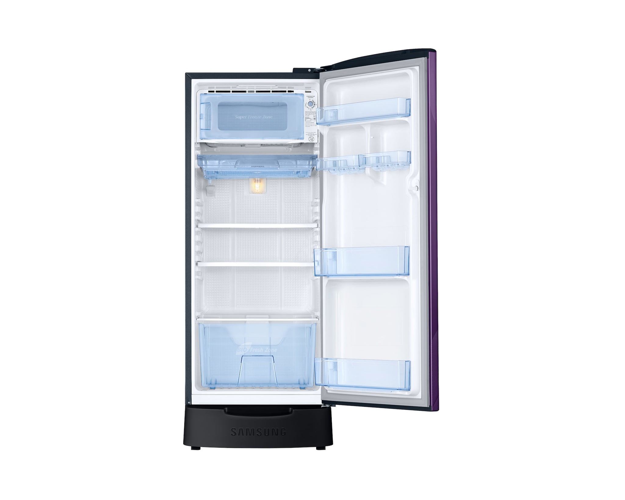 Samsung 183L 3-Star Direct Cool Single Door Refrigerator,Digital Inverter Compressor | Toughened Glass Shelves | Base Stand Drawer with Extra Storage | Stabilizer Free Operation | Elegant Bar Handle Design-(RR20H1823WB/HL, Wild Lily Blue)