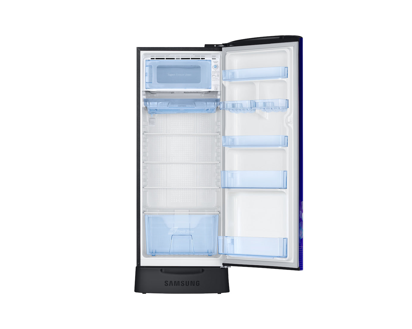 Samsung 223L 3-Star Direct Cool Single Door Refrigerator  – Digital Inverter Compressor, Base Stand Drawer, Glass Shelves, Fresh Room, LED Light, Big Guards, Lock & Key-(RR24H2823HS/NL, Hydrangea Blue)