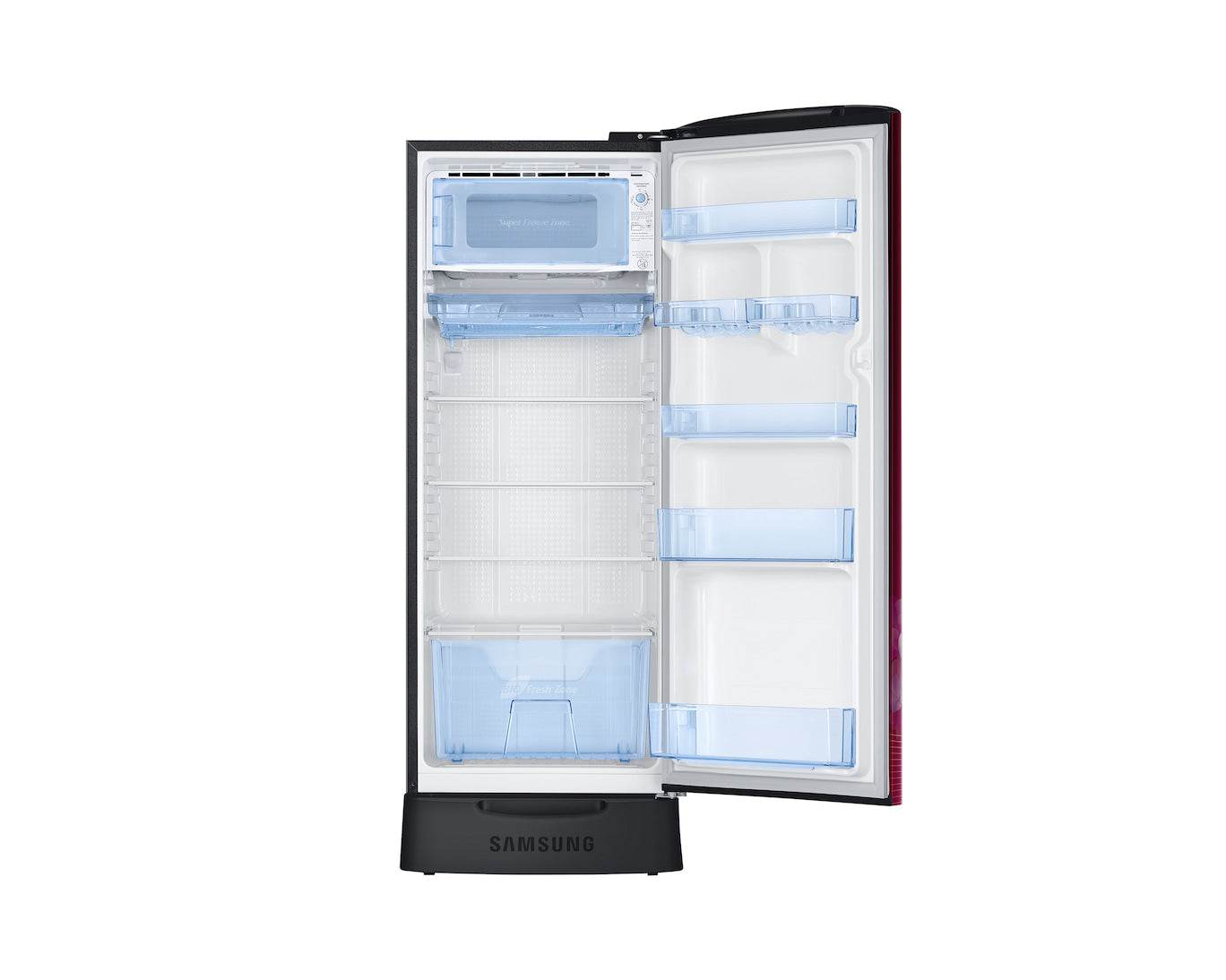 Samsung 189L 5-Star Direct Cool Single Door Refrigerator | Digital Inverter Compressor | Base Stand Drawer | Toughened Glass Shelves | New H-Bar Handle | LED Lighting | Stabilizer Free Operation | Lock & Key-(RR21H2H25BR/HL, Begonia Red)