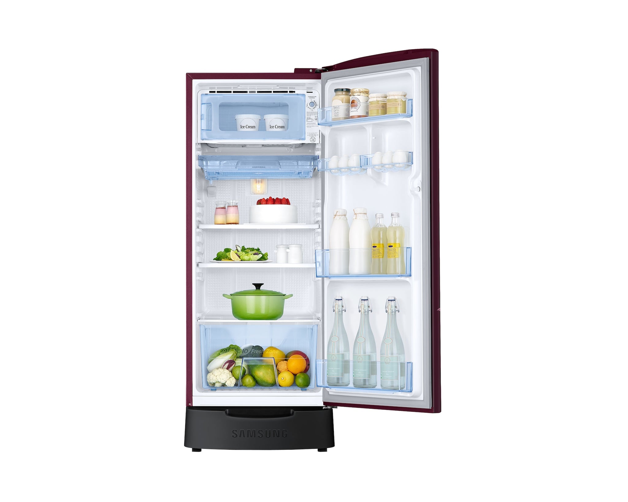 Samsung 183 L 2 Star Direct Cool Single Door Refrigerator with Stylish Grandé Design | Digital Inverter Compressor | Base Stand Drawer | Toughened Glass Shelves | Stabilizer Free Operation. (Model: RR20H1812HN/HL, Himalayan Poppy Red)