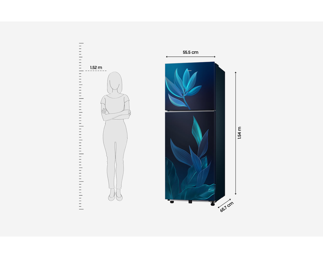 Samsung 236L 2-Star Double Door Refrigerator with 2-in-1 Smart Conversion, Digital Inverter Compressor & All Around Cooling - Paradise Bloom Blue (RT40H28U2PBHL)