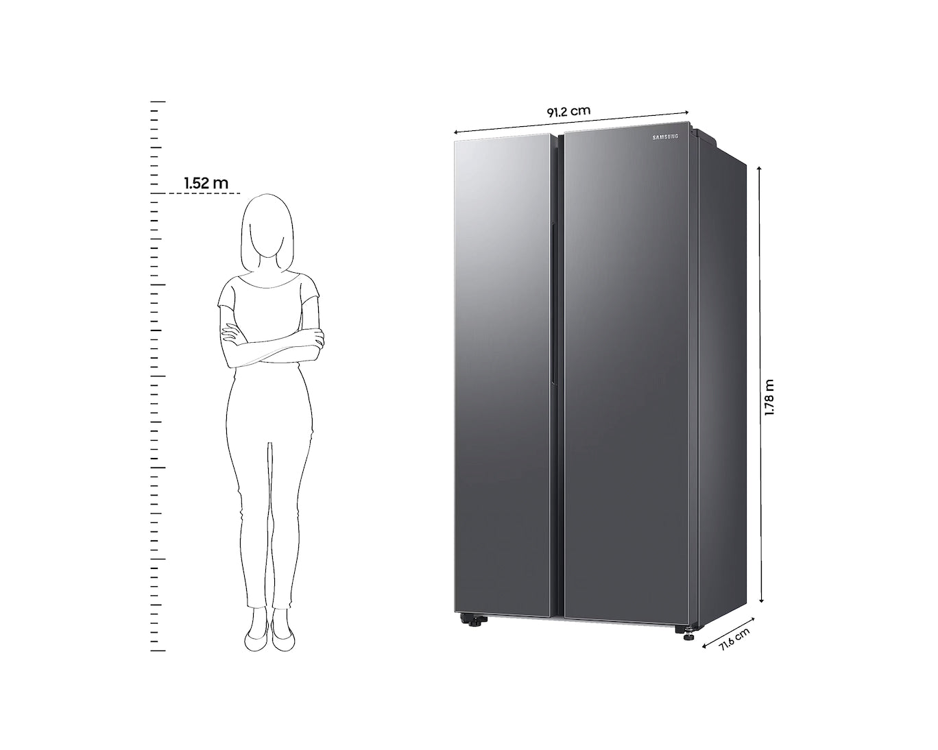 Samsung 653L 2-Star Digital Inverter Side-by-Side Refrigerator Refined Inox, Twin Cooling Plus)-(RS76CG80X0S9HL