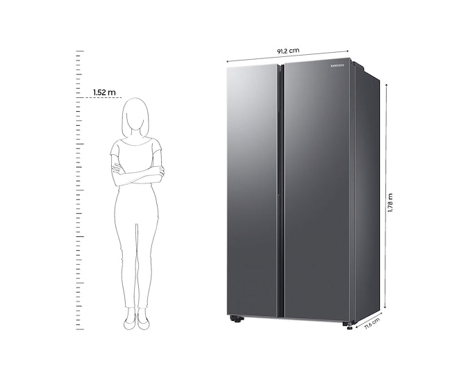 Samsung 653L, Twin Cooling Plus Side-by-Side Refrigerator with Digital Inverter Compressor, EZ Clean Steel(RS76CG8113SL)