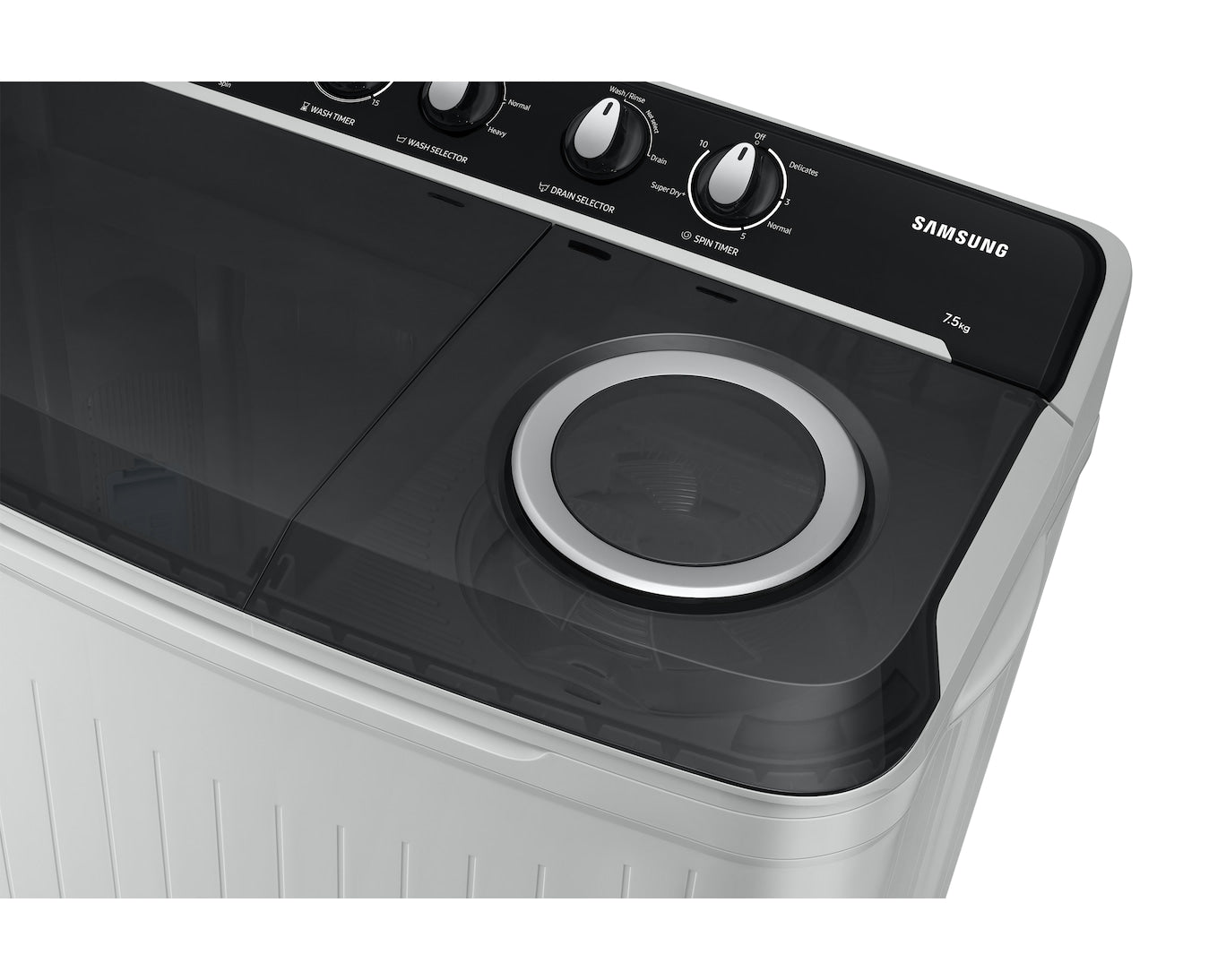 Samsung 9.0 kg 5-Star Semi-Automatic Top Load Washing Machine with Air Turbo Drying, Magic Filter, Caster Wheels for Easy Mobility, and 4 Versatile Wash Cycles including Soak and Heavy Wash Modes-(WT90C4260GG, Light Grey)