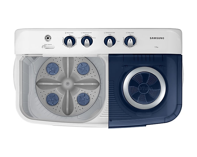 Samsung 7 KG 5 Star Semi Automatic Top Load Washing Machine | Air Turbo Drying | Magic Filter | Rat Protection | Double Storm (WT70C3200LL/TL, Blue)