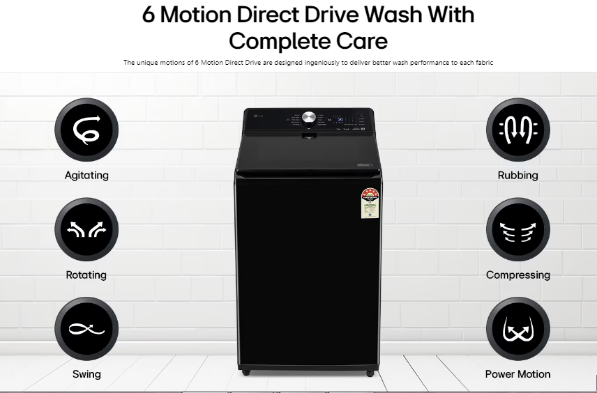 LG 11.0 kg 5 Star AI Direct Drive Inverter Top Load Washing Machine with Steam, 6 Motion DD, Wi-Fi ThinQ, Hot Wash, TurboWash™, and Stainless Steel Drum, Onyx Black,TX511SWO
