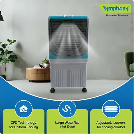 Symphony Maxwind 120 EX Powerful Desert Air Cooler - 112L Tank Capacity, High-Performance Exhaust Fan, Honeycomb Cooling, Auto Louver, Cool Flow Dispenser