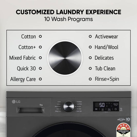 LG 8 kg 5 Star, Inverter Direct Drive Technology, 6 Motion DD, Steam Fully Automatic Front Load Washing Machine with In-built Heater Black, Grey  (FHB1208Z2M)