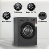 LG 8 kg 5 Star, Inverter Direct Drive Technology, 6 Motion DD, Steam Fully Automatic Front Load Washing Machine with In-built Heater Black, Grey  (FHB1208Z2M)