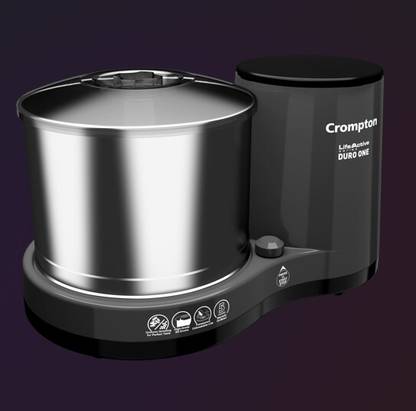 Crompton Dura One 2L Wet Grinder (DURO ONE, Grey & Black) | 1440 rpm High Speed Motor | High Grade SS Drum with 2 Grinding Stones | Uniform Grinding for Perfect Taste