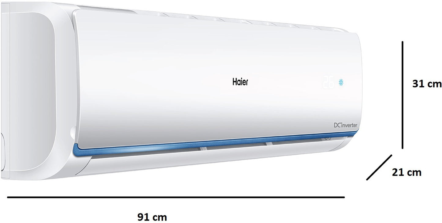 Haier 1.5 Ton 3 Star Inverter Split AC (Copper Condenser, HSU18C-TQB3BN, White) | 5125W Cooling Capacity, R32 Eco-Friendly Refrigerant, Super Quiet 28dB Indoor Unit
