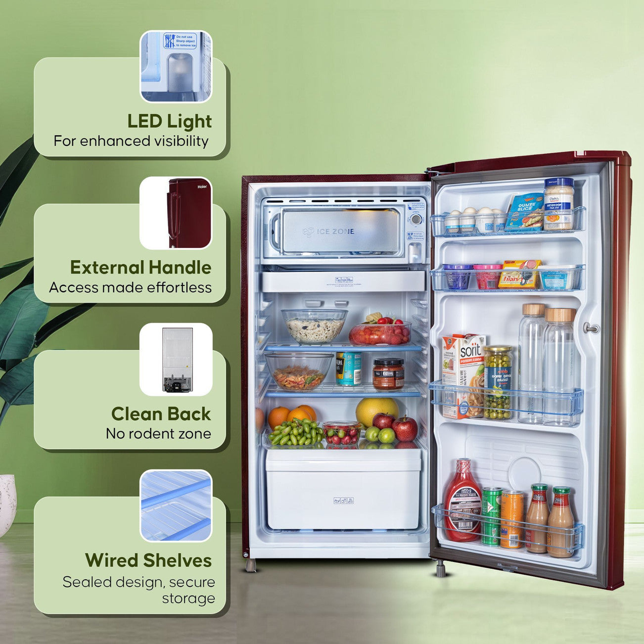 Haier 185L 1-Star Direct Cool Single Door Refrigerator (Marine Figo, Flower Pattern Door Finish, Toughened Glass Shelves, HRD-2051SMFA-P)