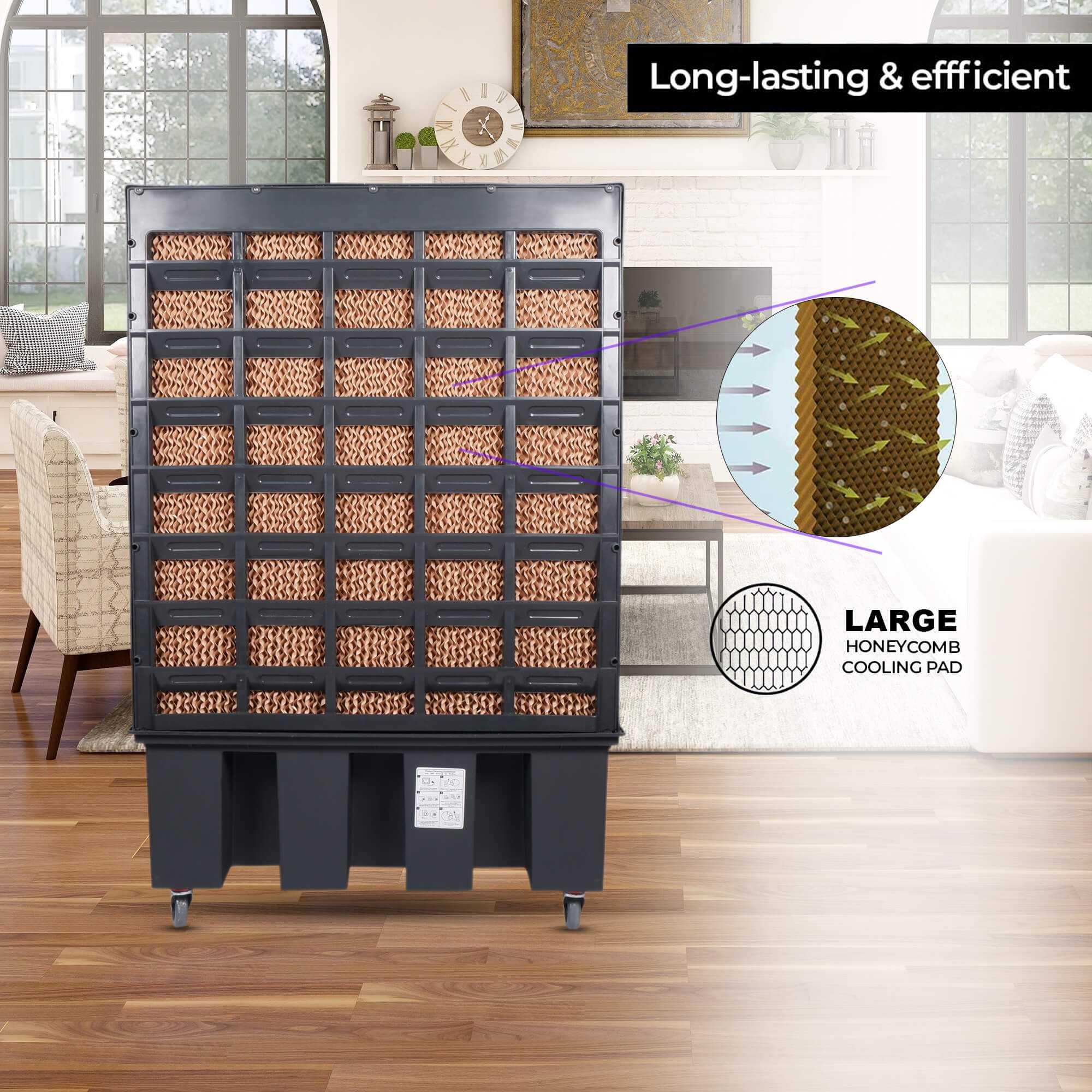 Novamax Gloster 125L Desert Air Cooler | High-Efficiency Honeycomb Cooling & 4-Way Air Deflection | 6000 CFM Powerful Air Delivery, 125ft Air Throw | 1500 sq. ft. Coverage | Inverter Compatible | Grey (Large)