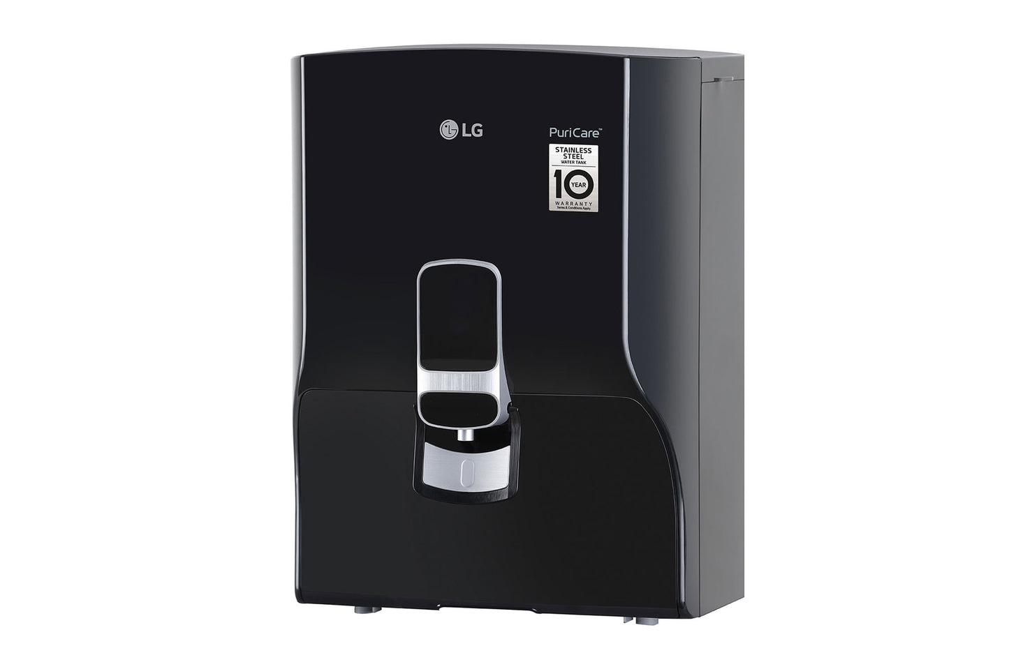 LG RO Water Purifier | Dual Protection Stainless Steel Tank with 10-Year Warranty | Multi-Stage Filtration with Digital Sterilizing Care | 8L Capacity | Wall Mountable | Sleek Solid Black Design | Room Temperature Purified Water-WW132NF