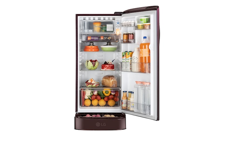 LG 185 L 3 Star, Single Door Refrigerator, Base Stand Drawer, Smart Inverter Compressor, Smart Connect, Wine Glory, GLD1936ZAWG.AWGZEBN